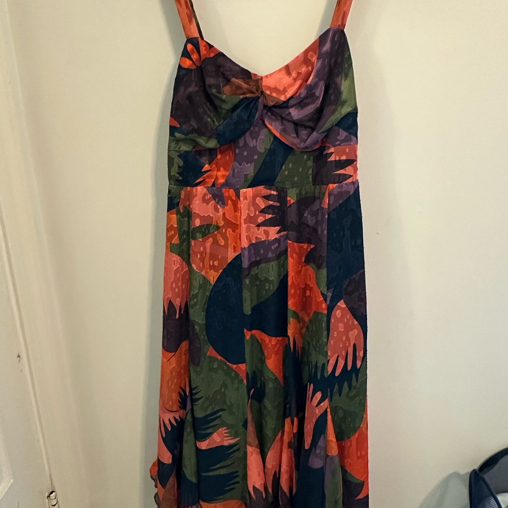 Hutch Printed twist/front ruffle-hem midi dress